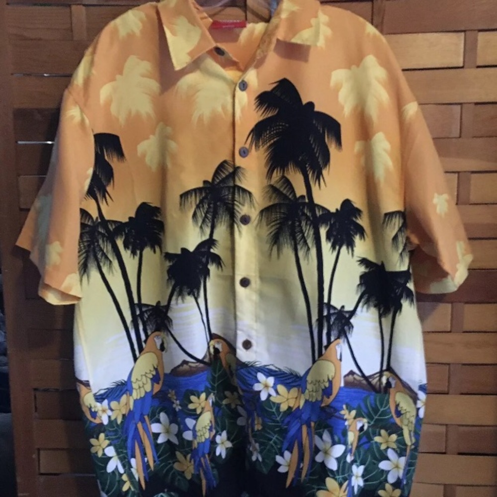 Lowe's Australia Aussie Palm Trees & Macaw Parrots Sleeve Button Down Shirt XL